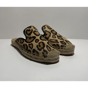 Sam Edelman Kerry Leopard Print Leather Fabric Espadrille Mule Slip On Size 9 M